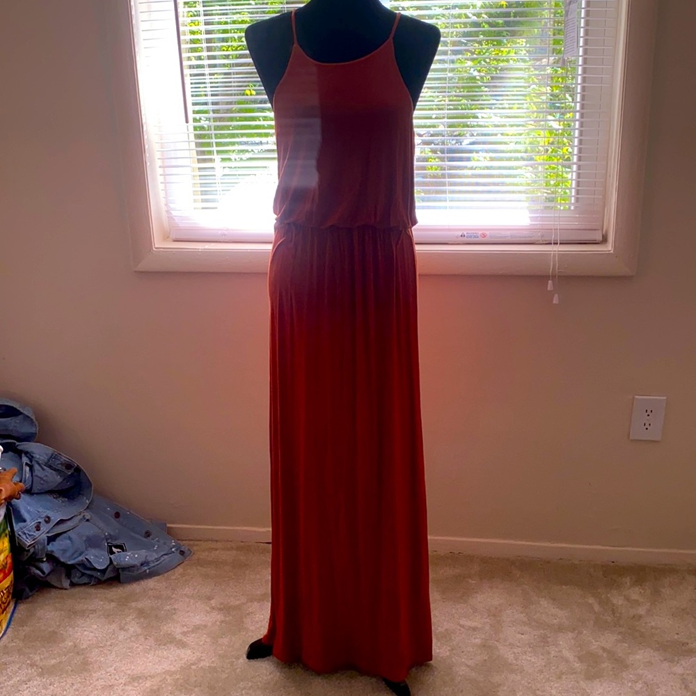 Burnt Orange Spaghetti Strap Maxi Dress